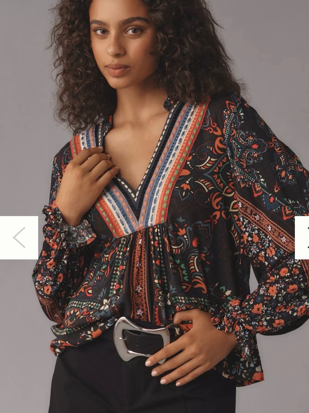 Anthropologie Bl-nk peasant blouse floral black sz 1X bohemian